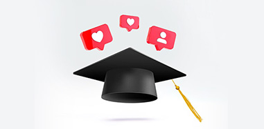 A graduation cap adorned with social media icons symbolizing the integration of digital marketing.