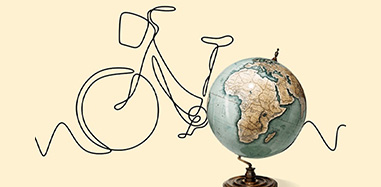 A visualization of a bicycle and a globe, incorporating data analysis techniques.