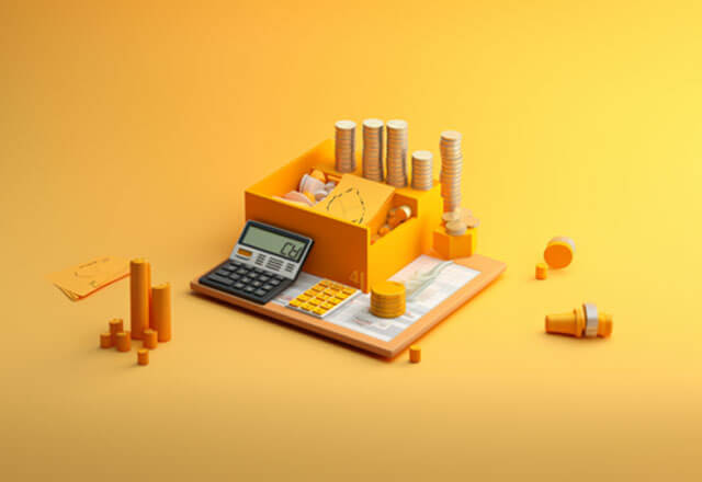 A yellow box featuring a calculator, specifically designed for an Executive MBA in Business Analytics program.