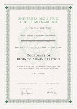 A certificate of business administration from the university of giulia marconi.