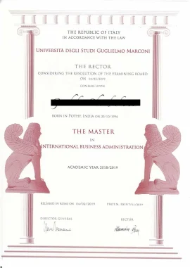A certificate for the master of business administration.