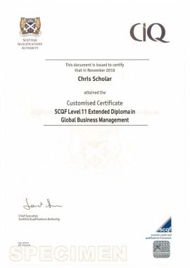 Chris schuber's certificate for business data management.